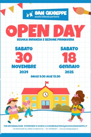 Sabato 30 Nov e 18 gennaio Open Day Scuola paritaria dell’infanzia San Giuseppe